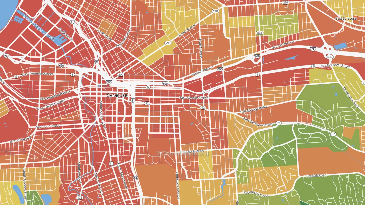 Near Eastside, Syracuse, NY Map of Robbery Rates