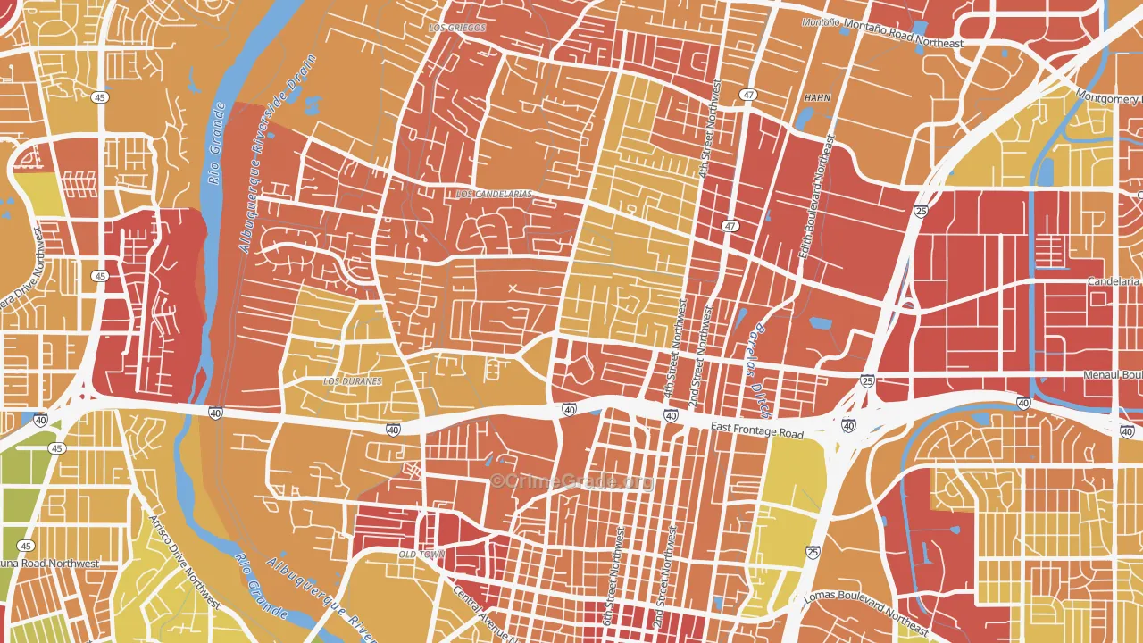 Near N Valley, Albuquerque, NM Map of Robbery Rates
