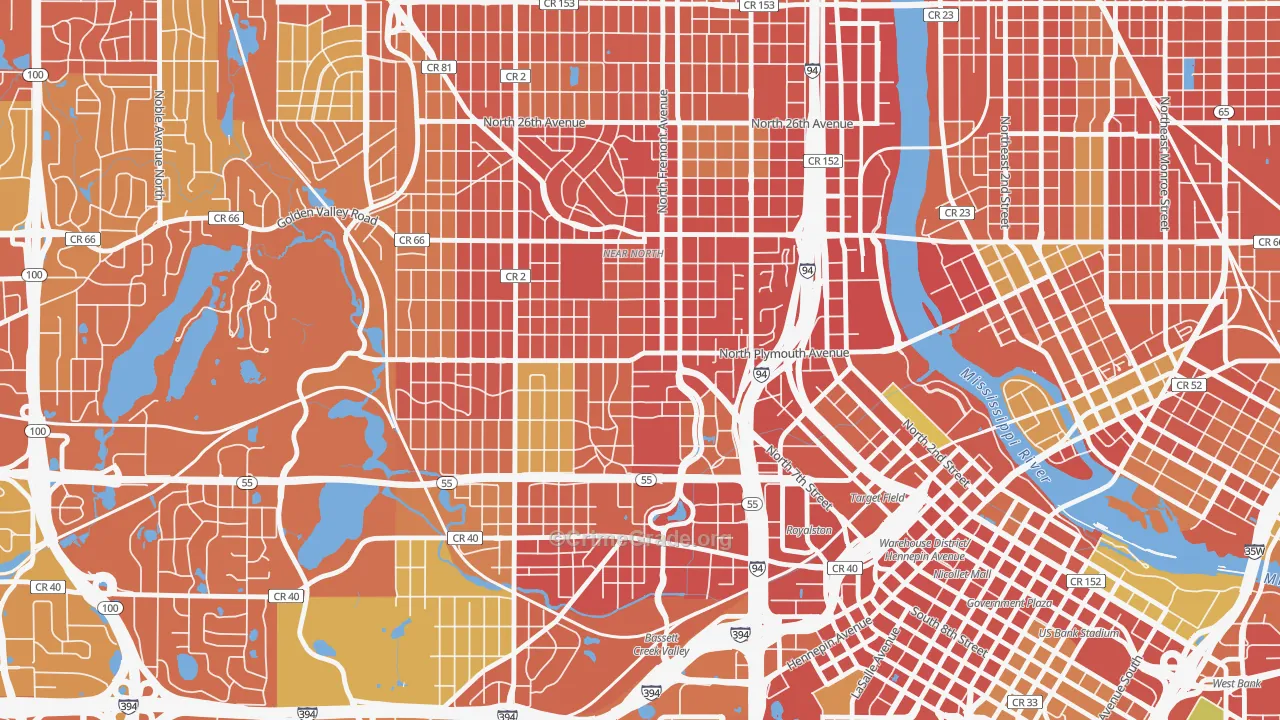 Near North, Minneapolis, MN Map of Robbery Rates