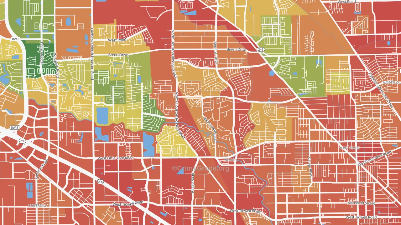 Near Northwest, Houston, TX Map of Robbery Rates
