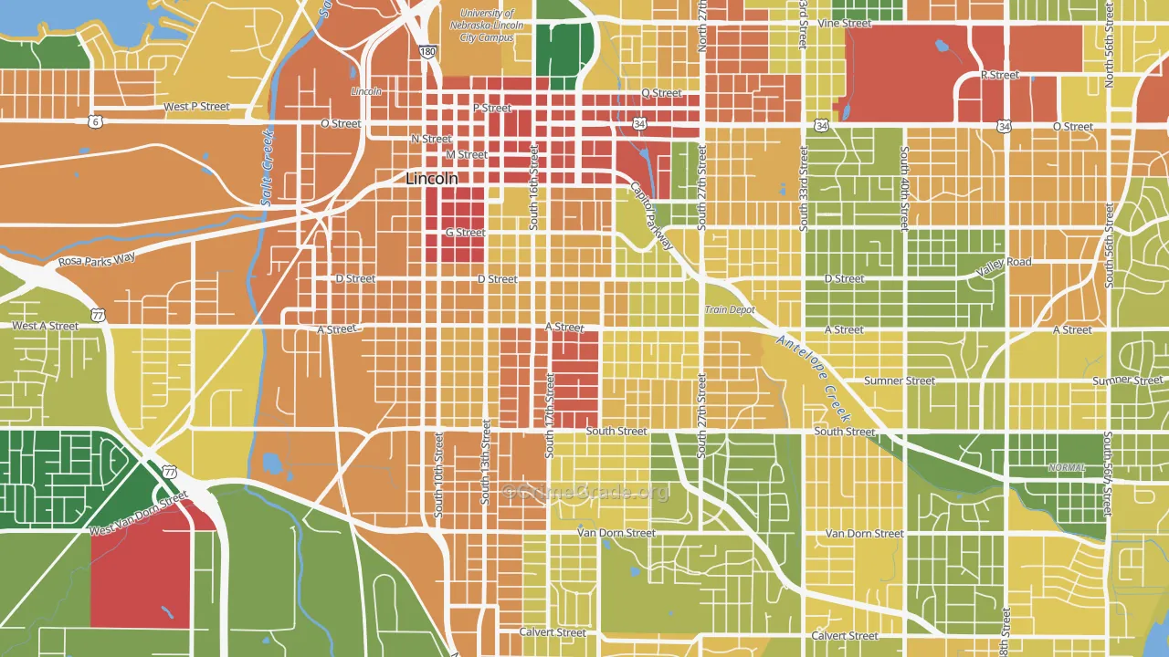 Near South, Lincoln, NE Map of Robbery Rates