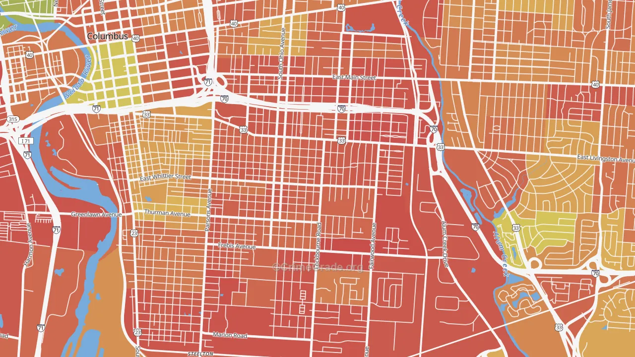 Near Southside, Columbus, OH Map of Robbery Rates