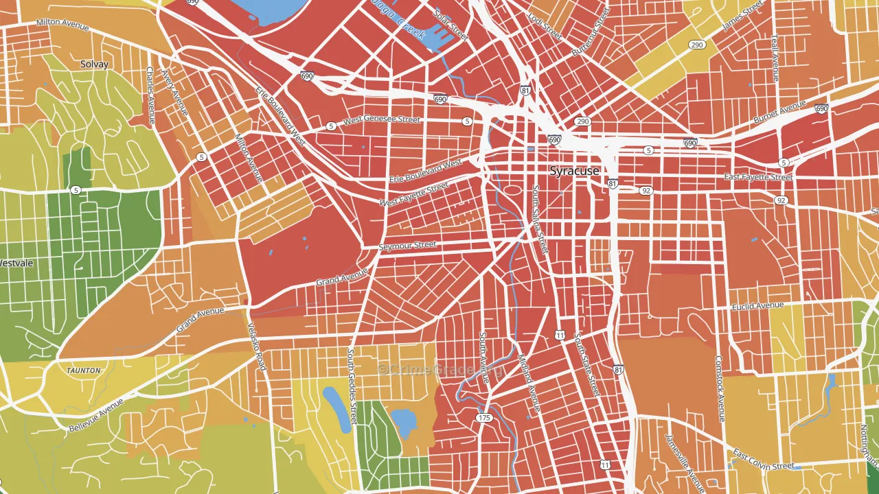 Near Westside, Syracuse, NY Map of Robbery Rates