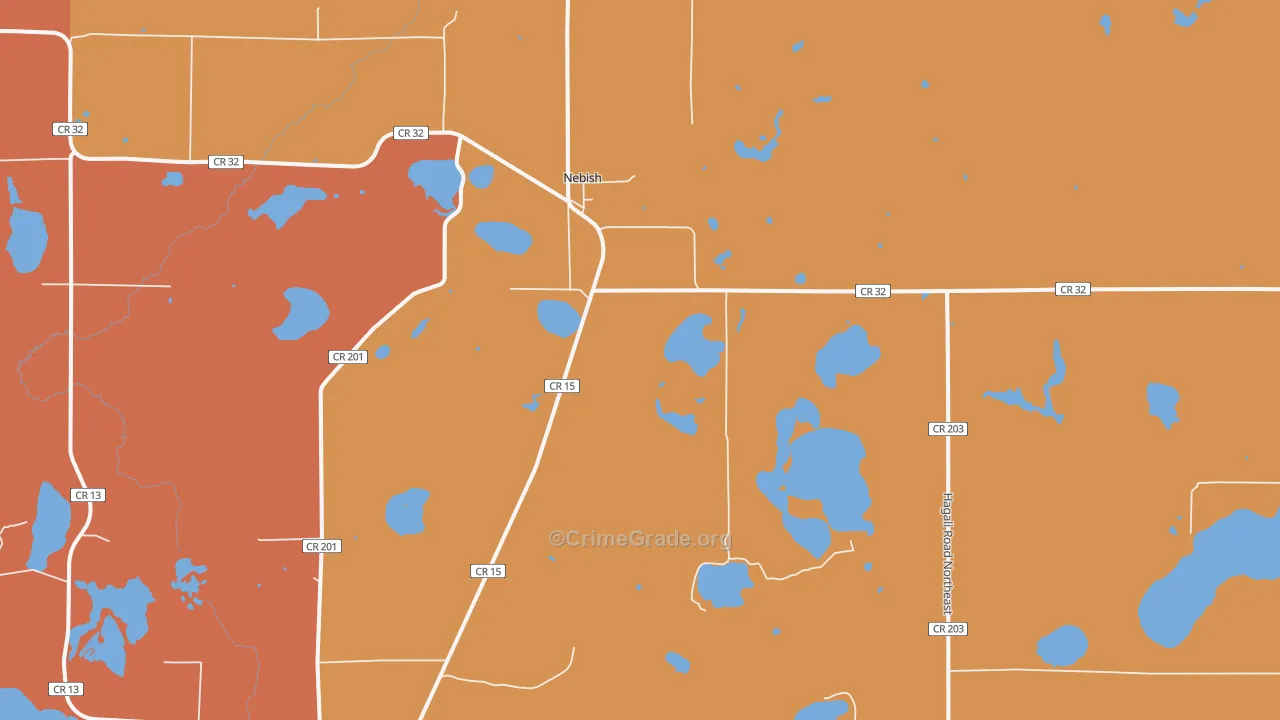 Nebish, MN Map of Robbery Rates