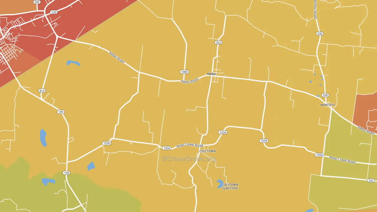 Nebo, KY Map of Robbery Rates