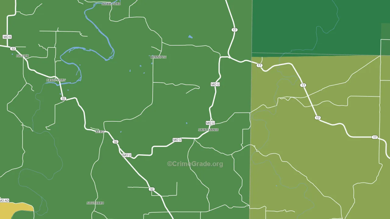 Nebo, MO Map of Robbery Rates