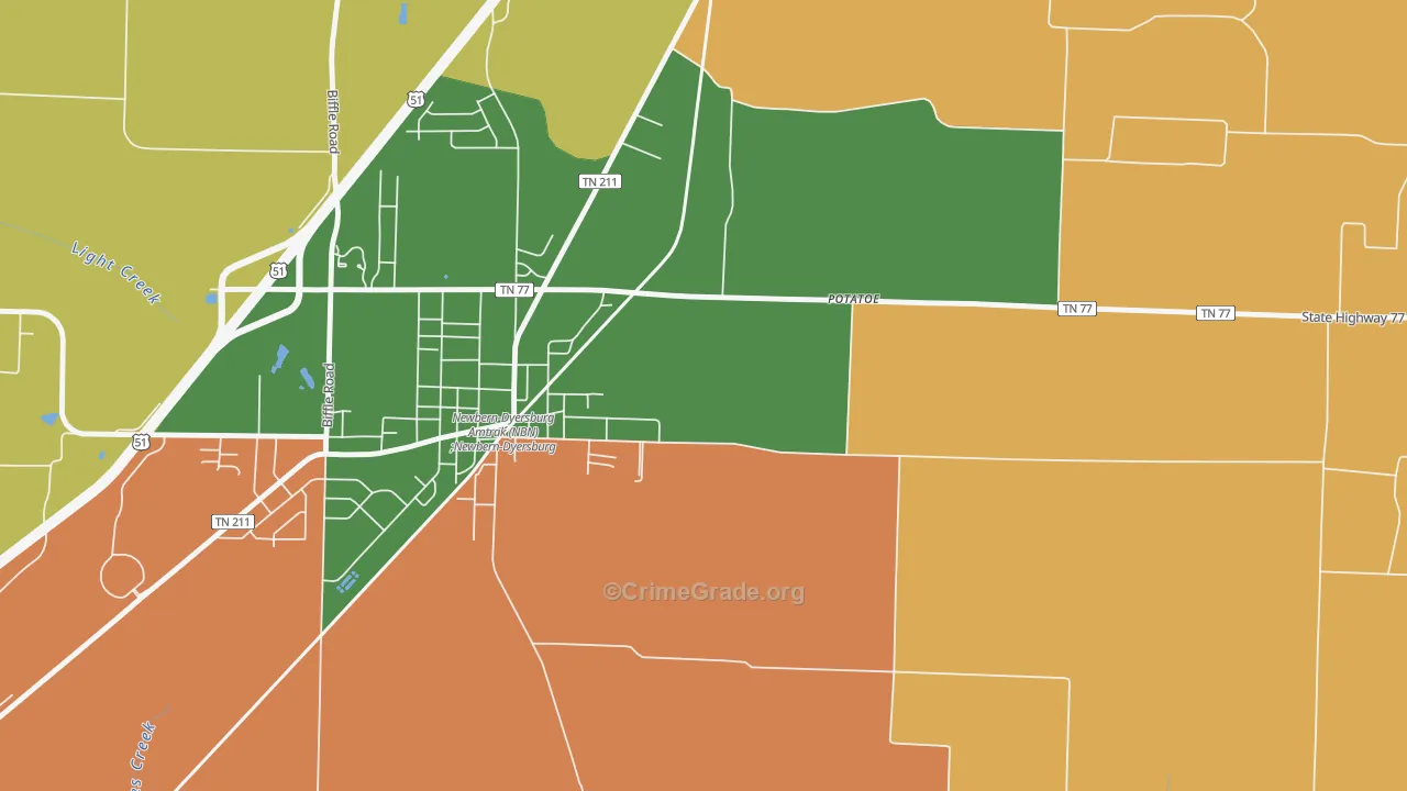 Neboville, TN Map of Robbery Rates