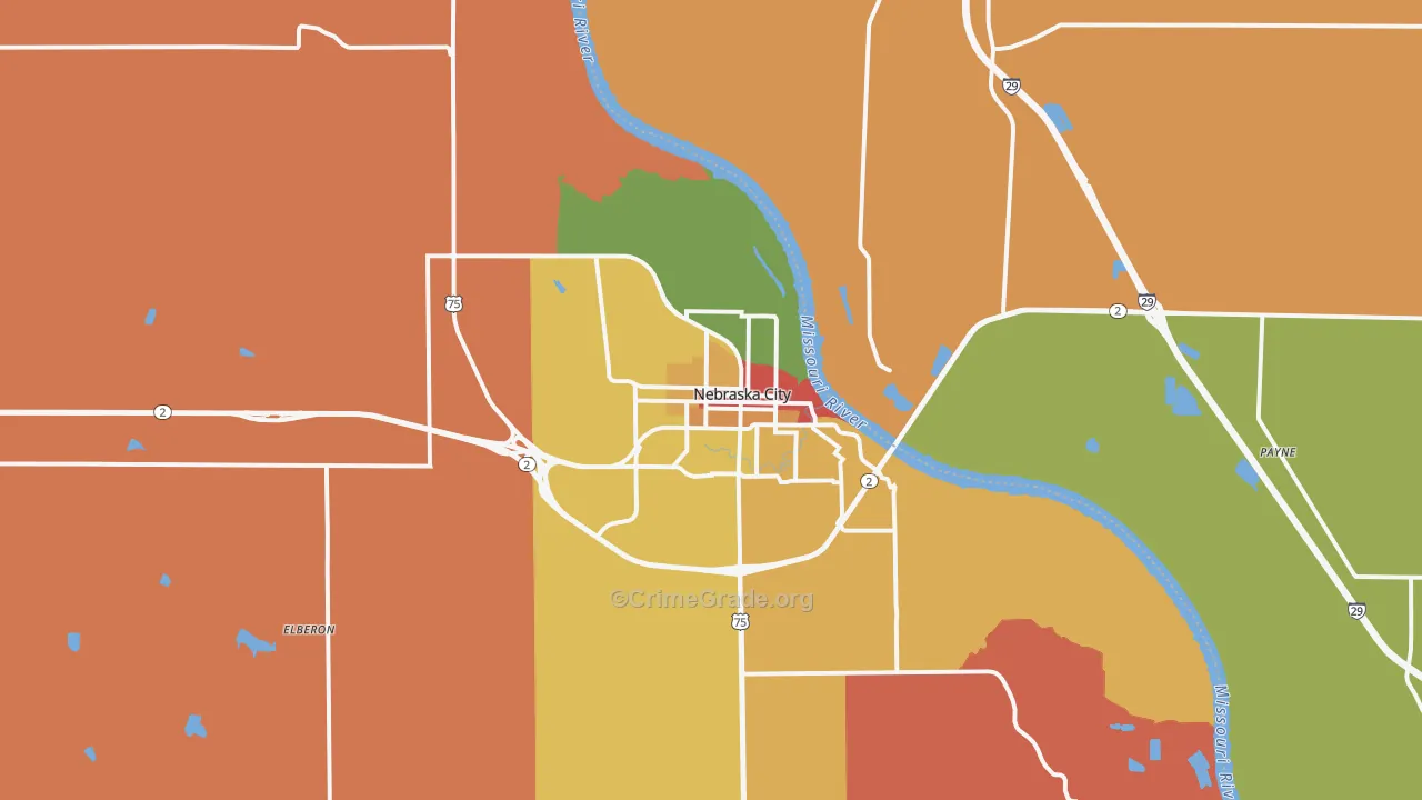 Nebraska City, NE Map of Robbery Rates