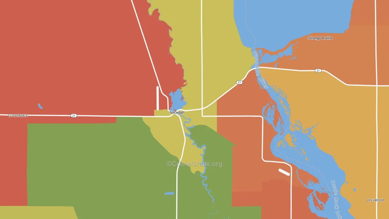 Necedah, WI Map of Robbery Rates