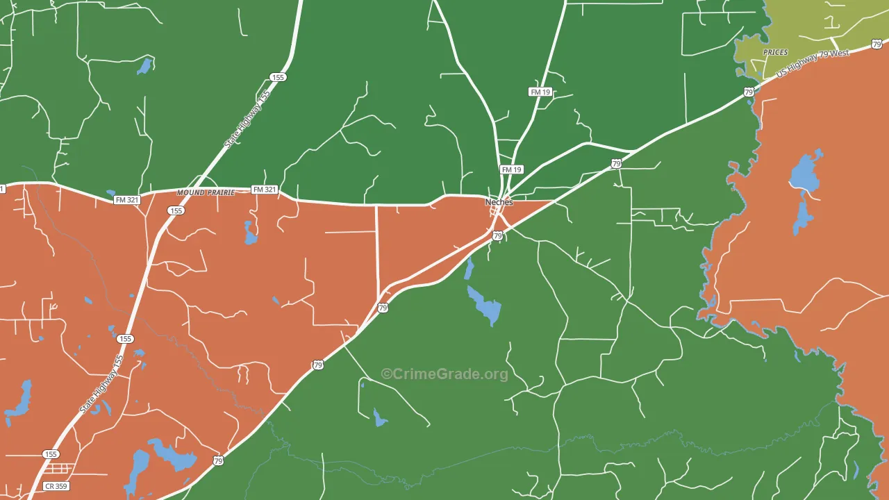 Neches, TX Map of Robbery Rates