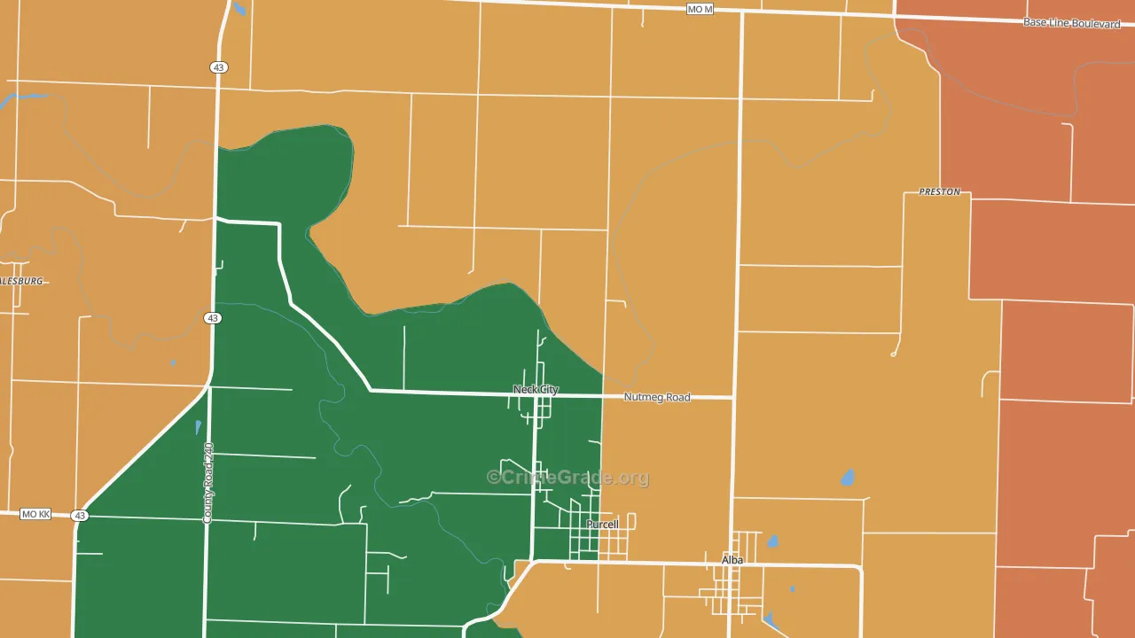 Neck City, MO Map of Robbery Rates