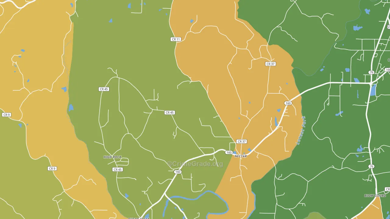Nectar, AL Map of Robbery Rates