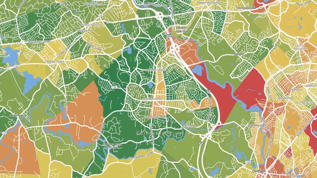 Needham, MA Map of Robbery Rates
