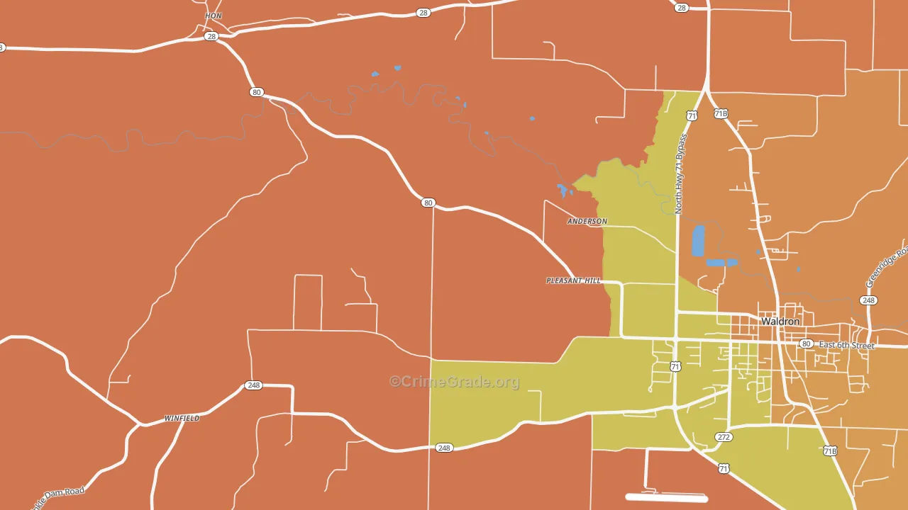 Needmore, AR Map of Robbery Rates