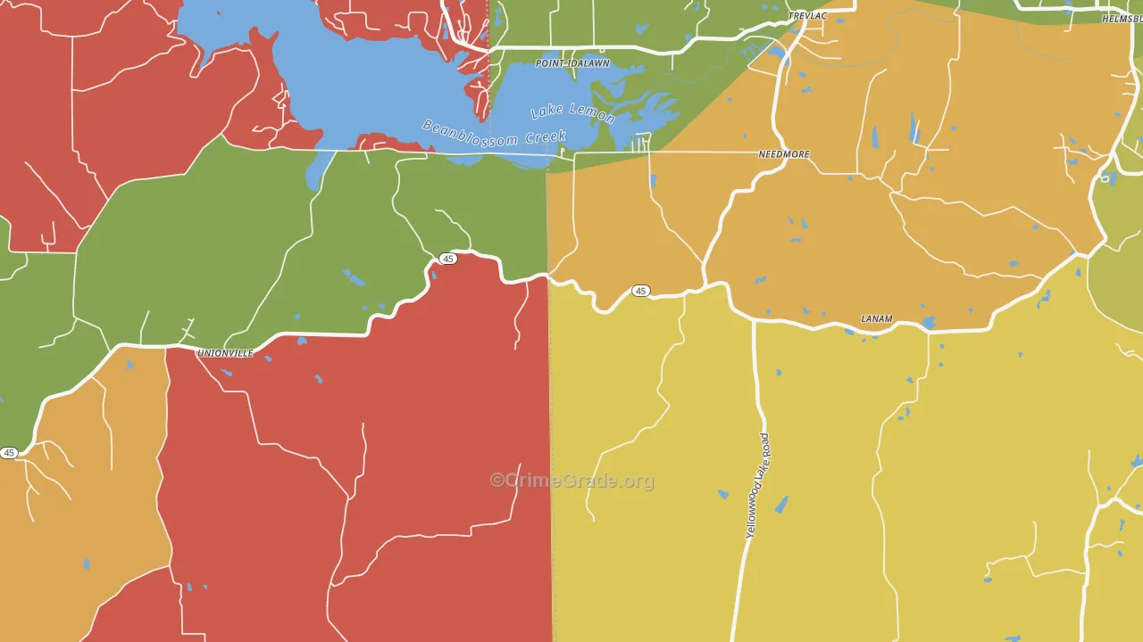 Needmore, IN Map of Robbery Rates