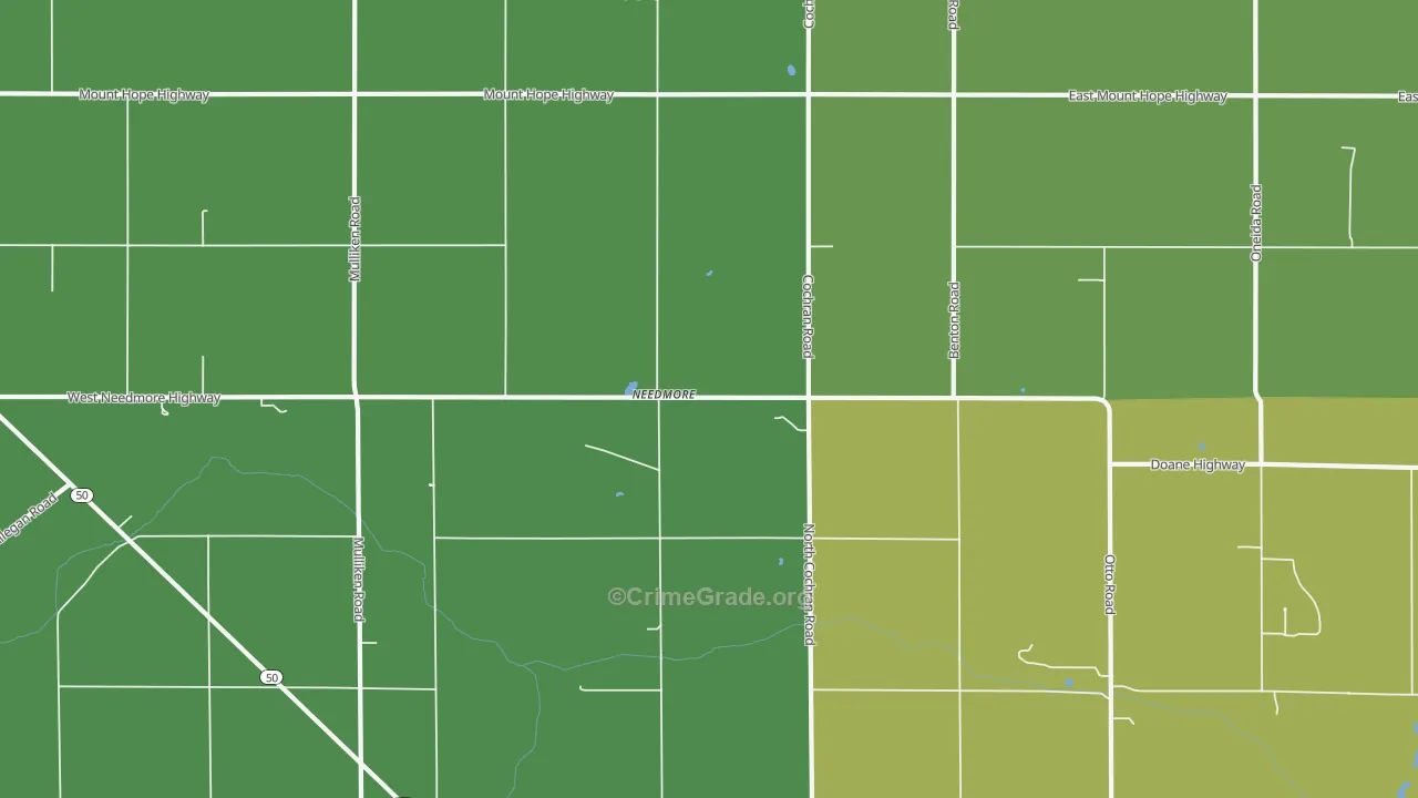 Needmore, MI Map of Robbery Rates