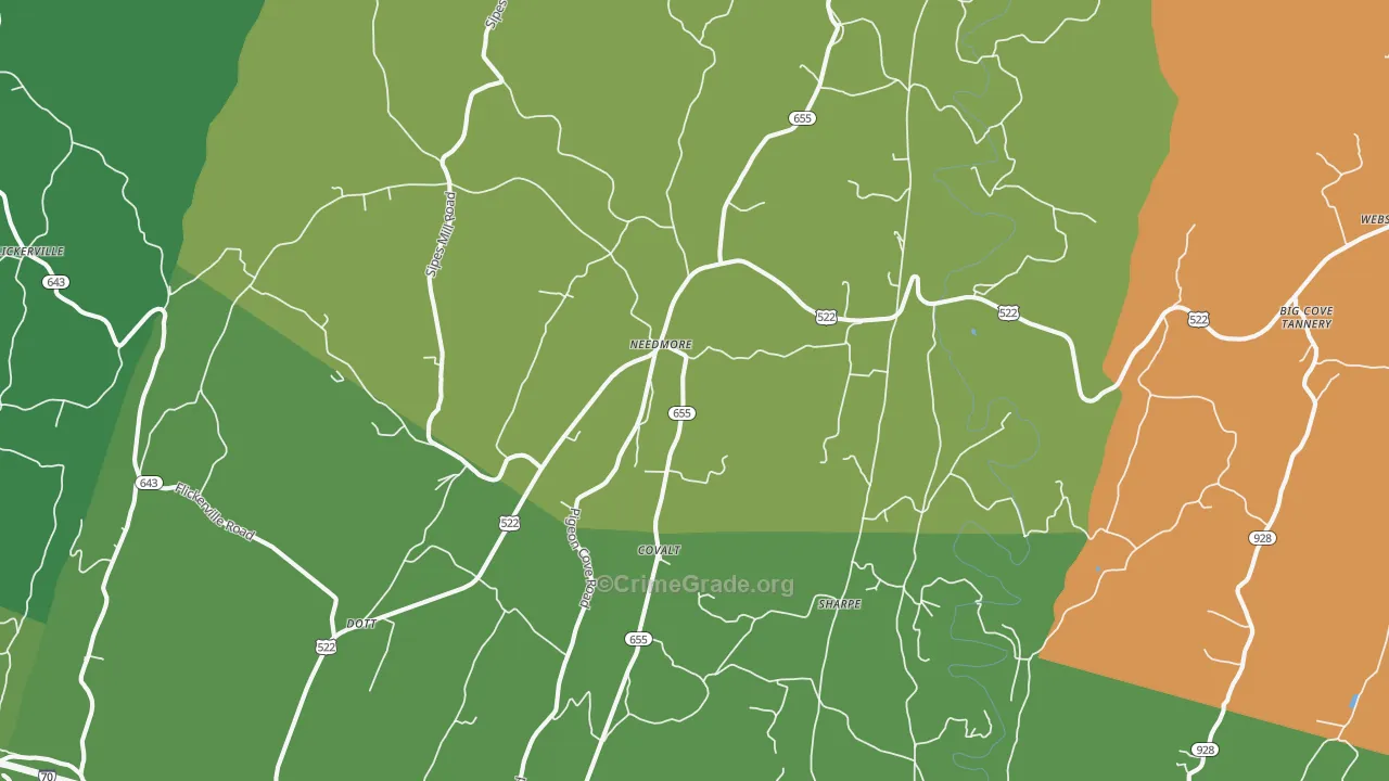 Needmore, PA Map of Robbery Rates