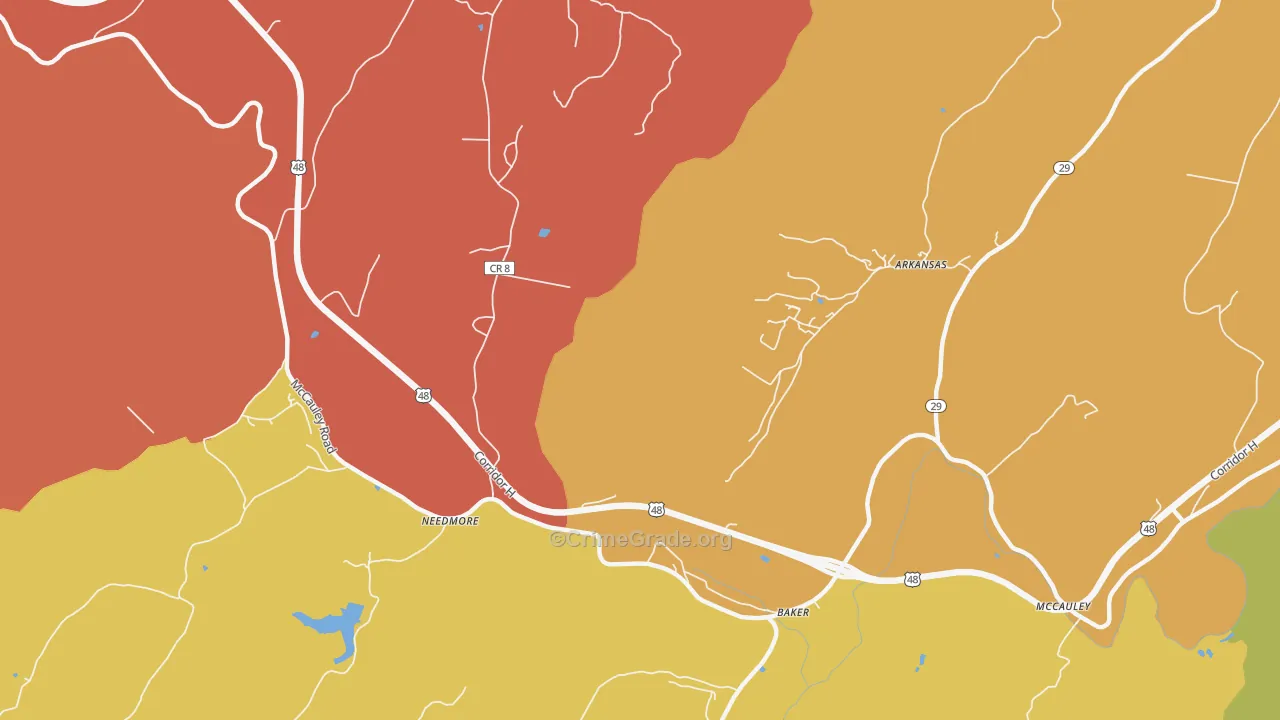 Needmore, WV Map of Robbery Rates