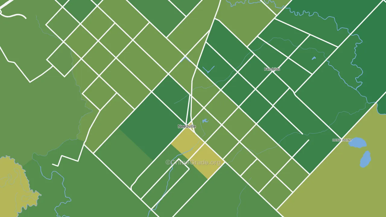 Needville, TX Map of Robbery Rates