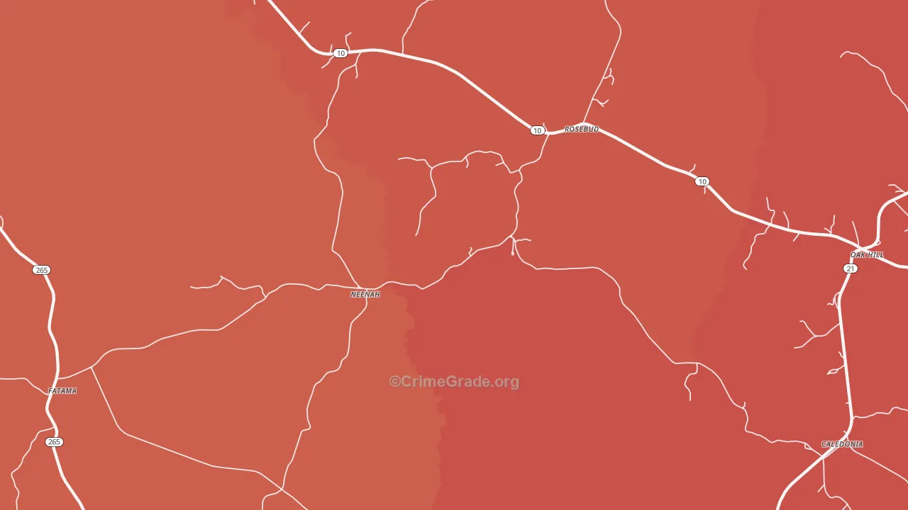 Neenah, AL Map of Robbery Rates