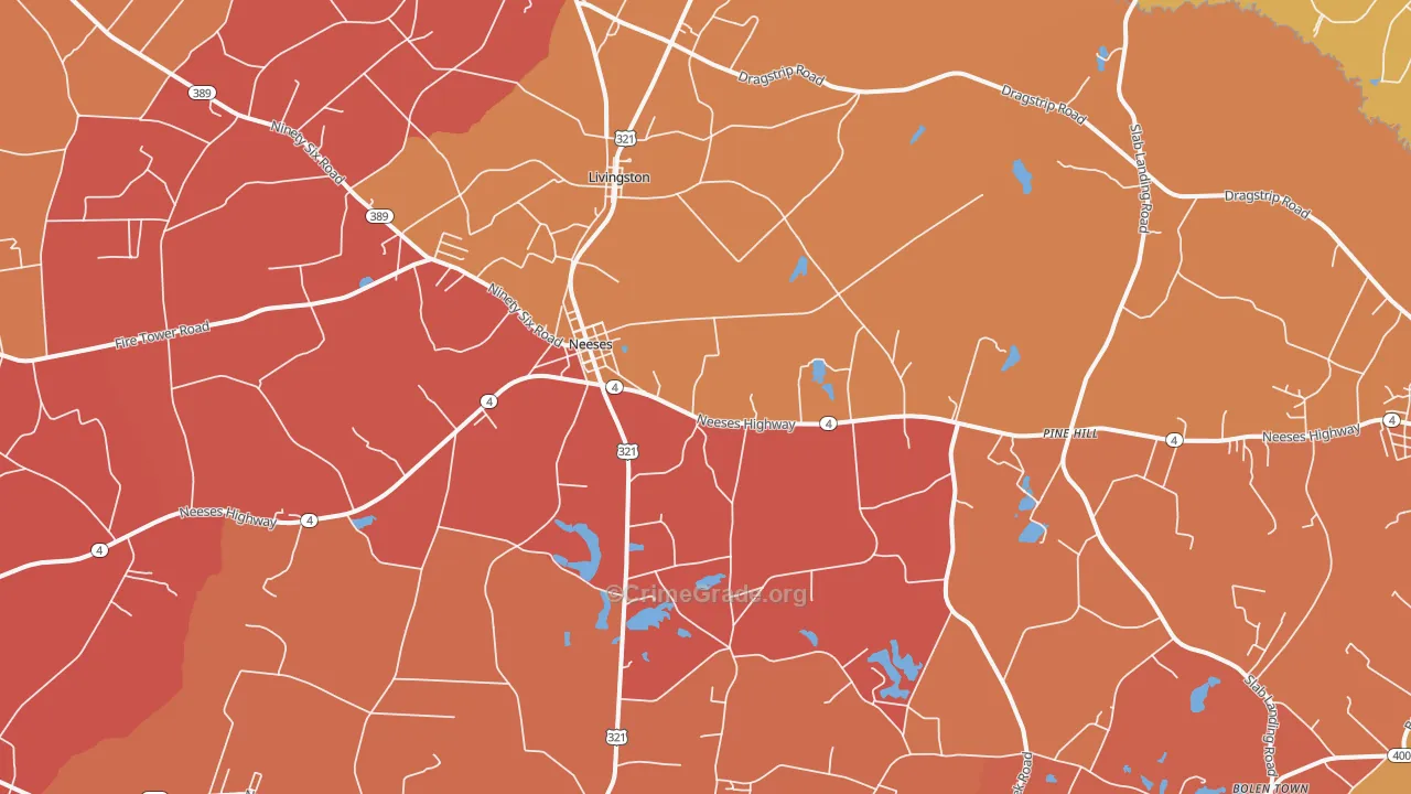 Neeses, SC Map of Robbery Rates