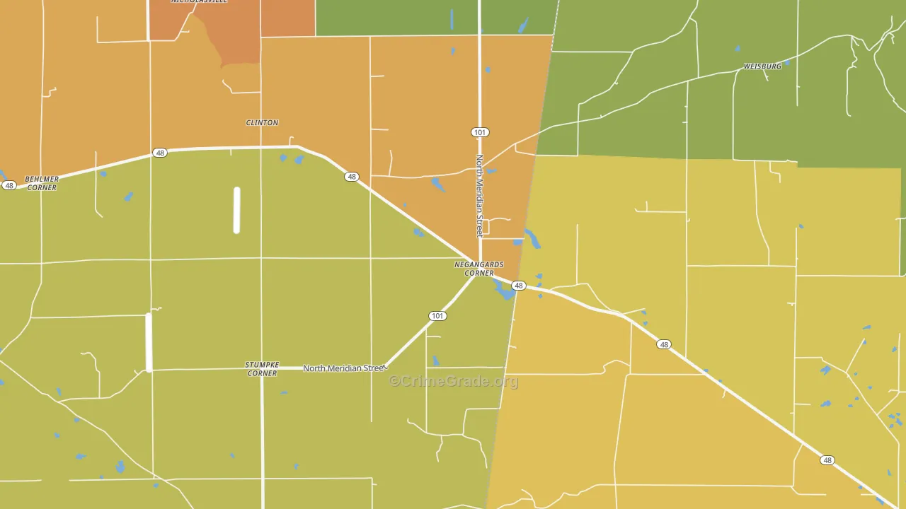 Negangards Corner, IN Map of Robbery Rates