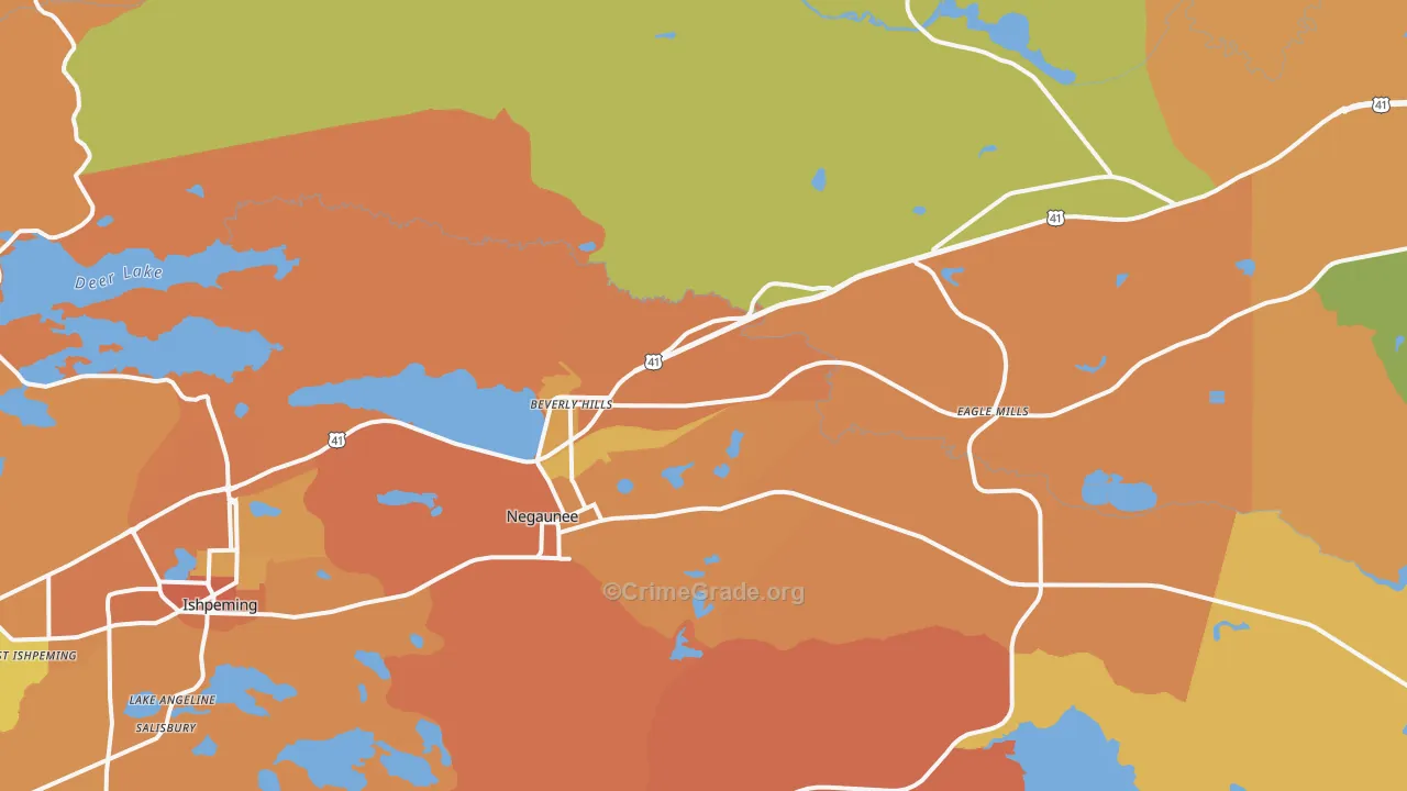 Negaunee, MI Map of Robbery Rates