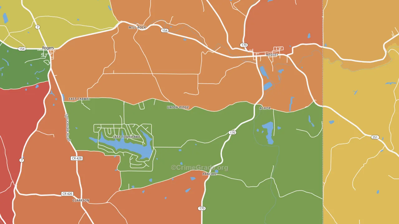Negley, OH Map of Robbery Rates
