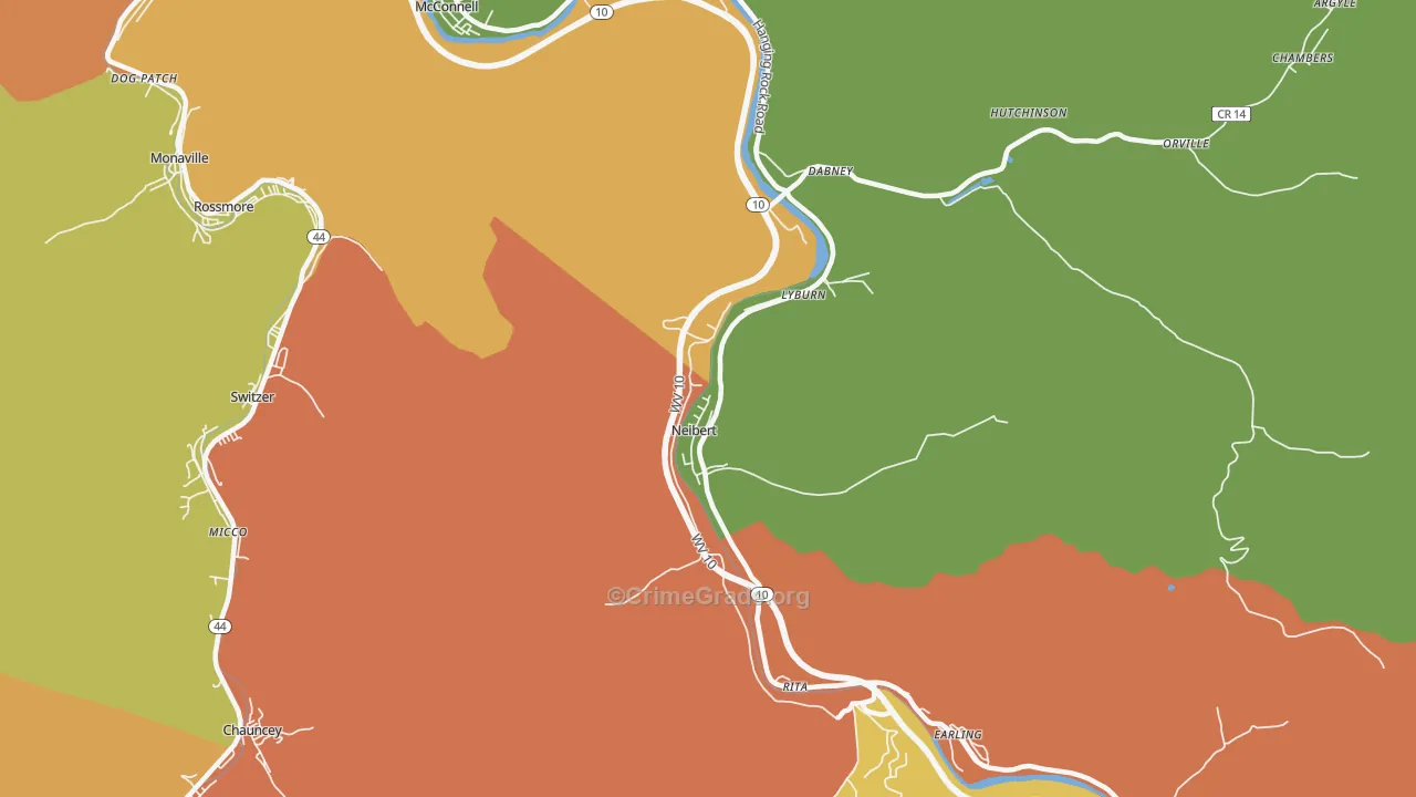 Neibert, WV Map of Robbery Rates