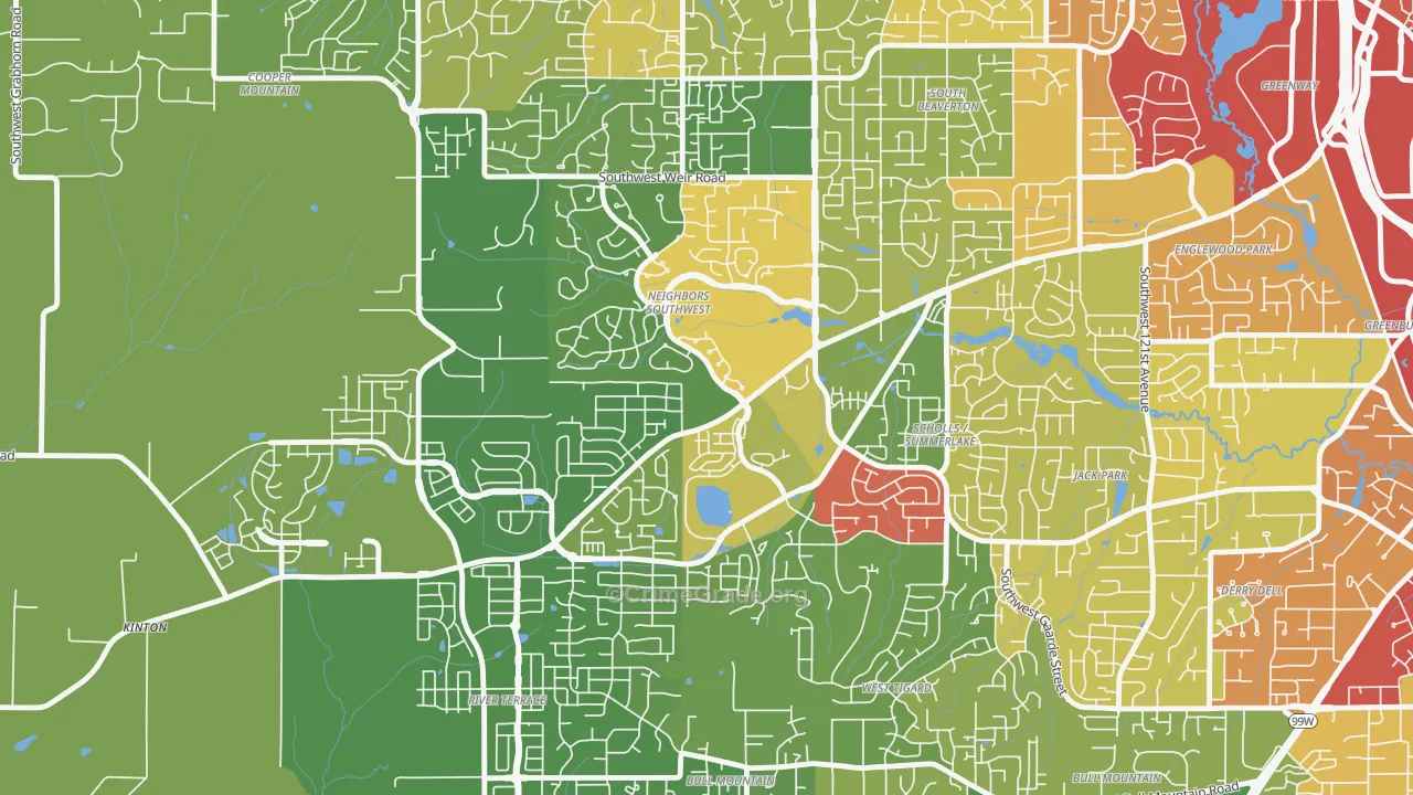 Neighbors Southwest, Beaverton, OR Map of Robbery Rates