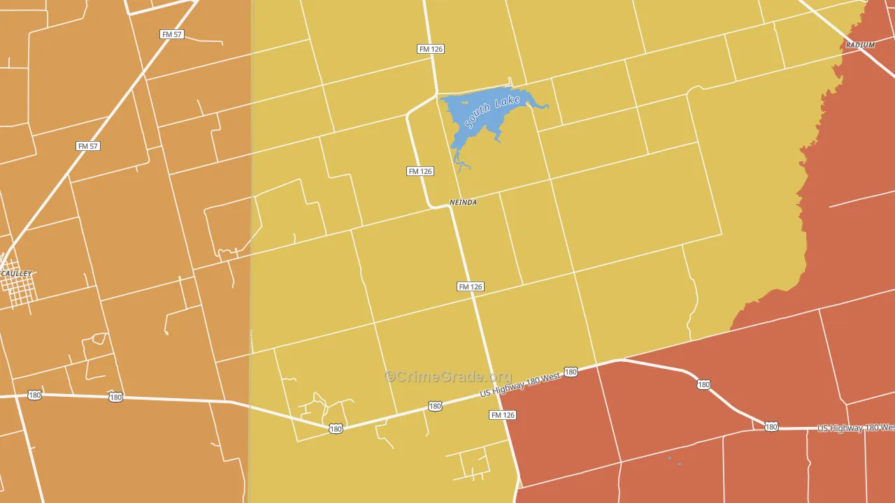 Neinda, TX Map of Robbery Rates