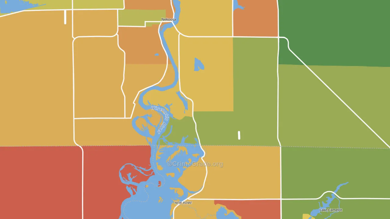 Nekoosa, WI Map of Robbery Rates