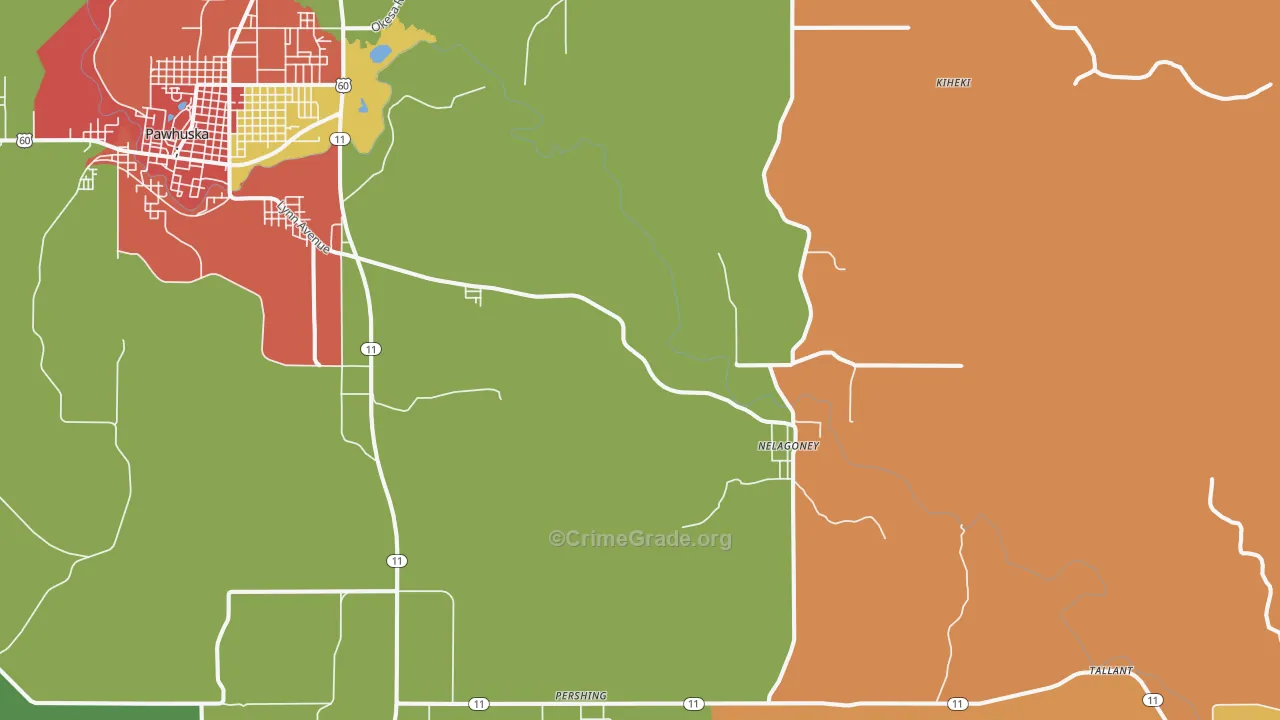 Nelagoney, OK Map of Robbery Rates