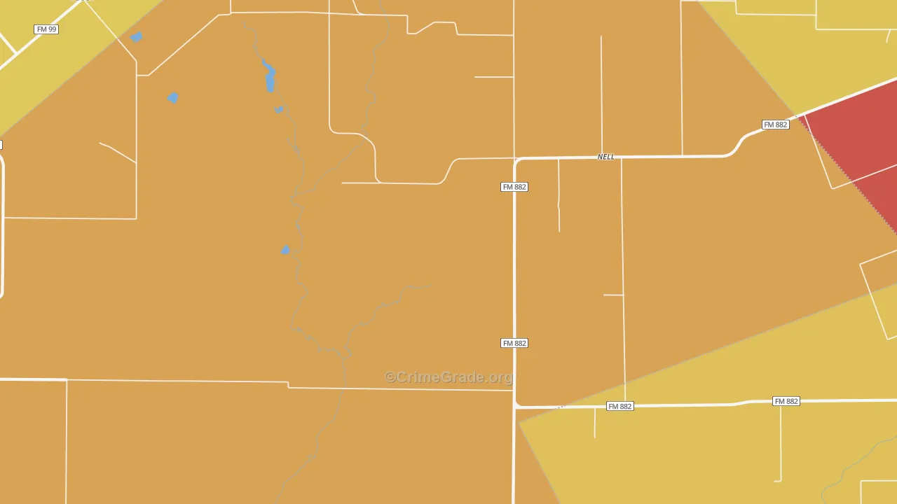 Nell, TX Map of Robbery Rates