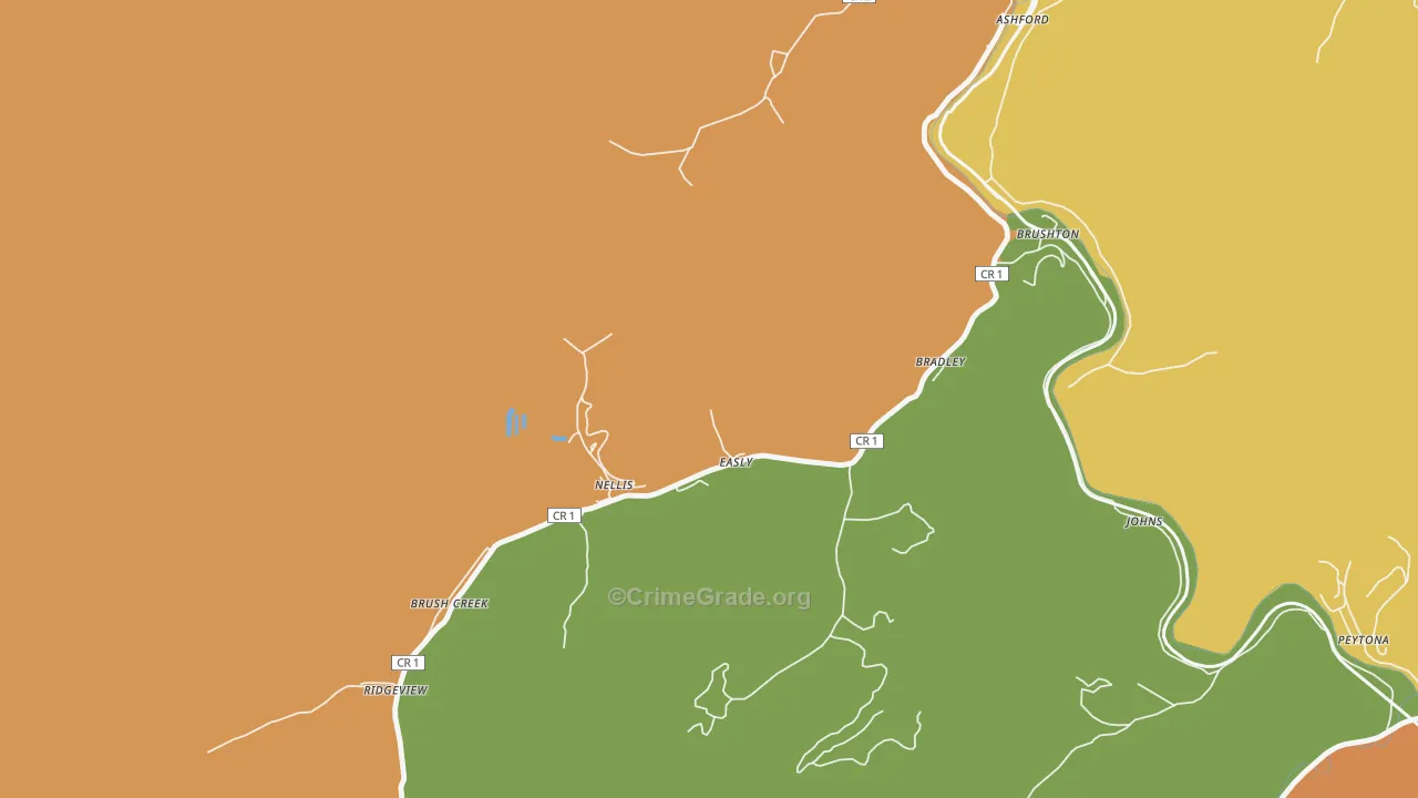 Nellis, WV Map of Robbery Rates