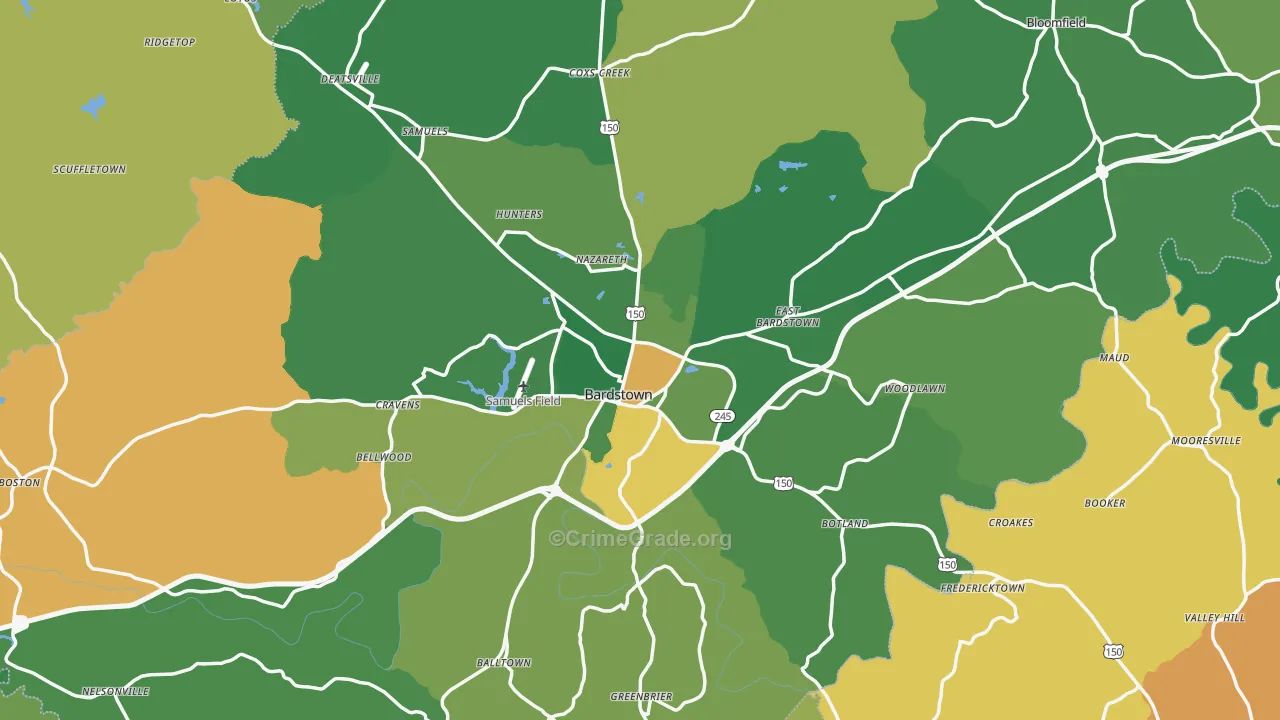 Nelson County, KY Map of Robbery Rates