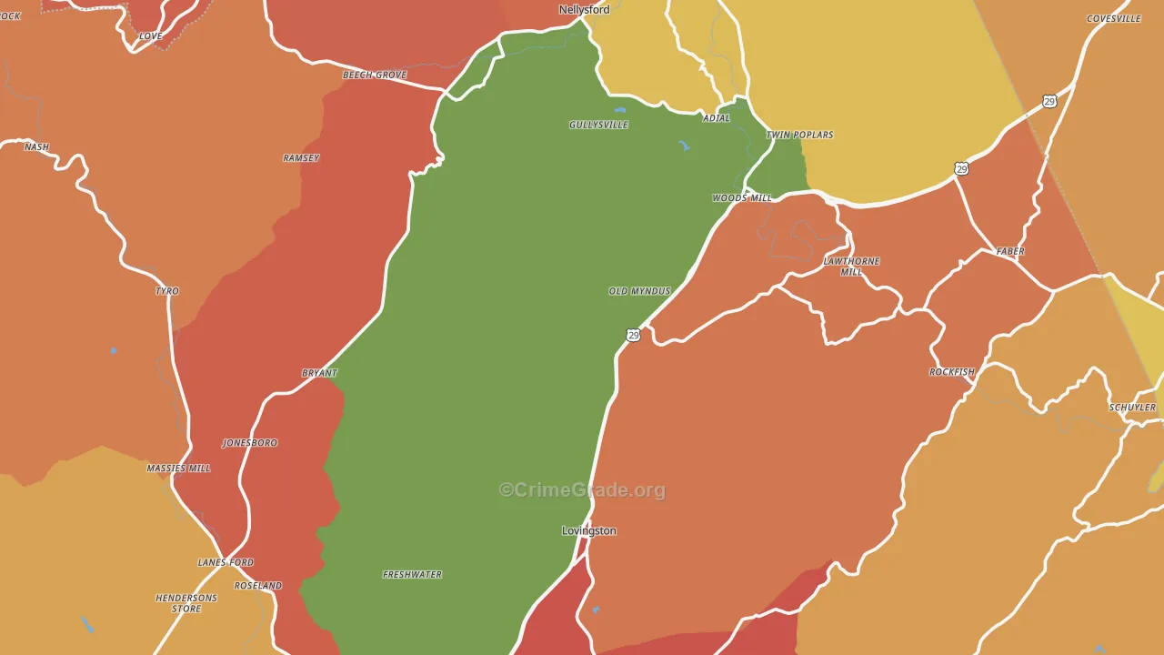 Nelson County, VA Map of Robbery Rates