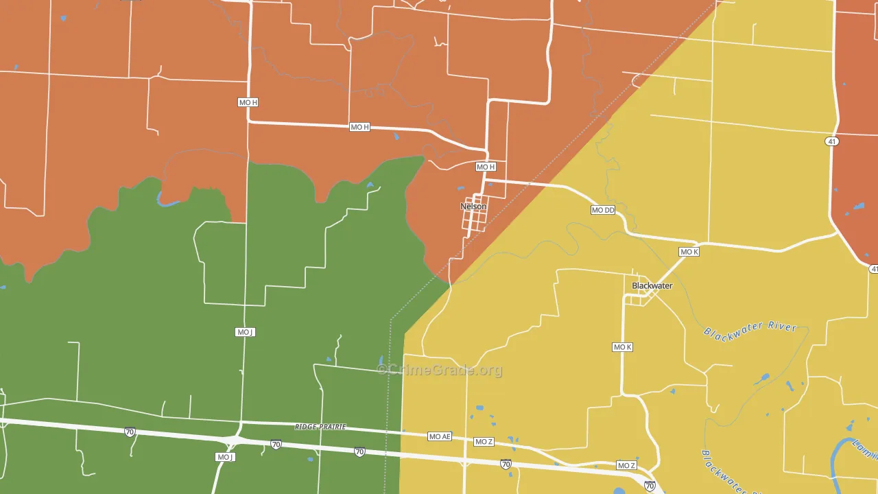 Nelson, MO Map of Robbery Rates