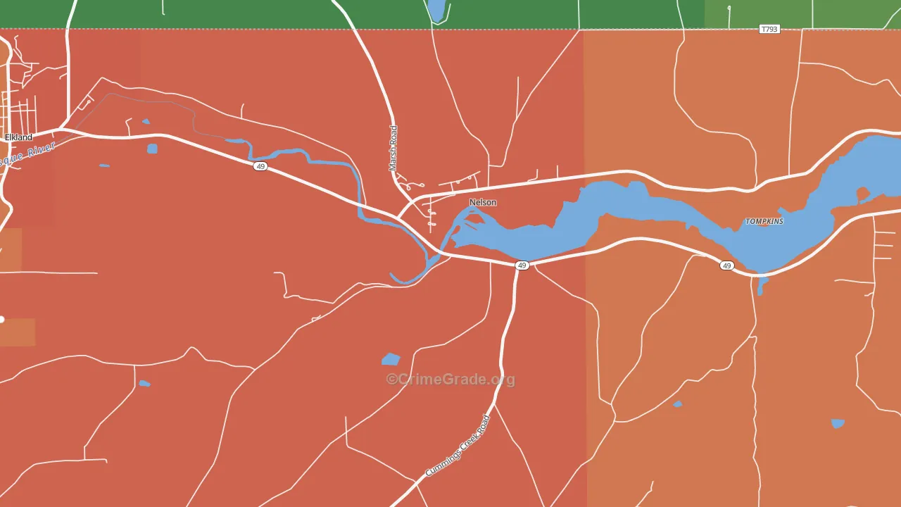 Nelson, PA Map of Robbery Rates