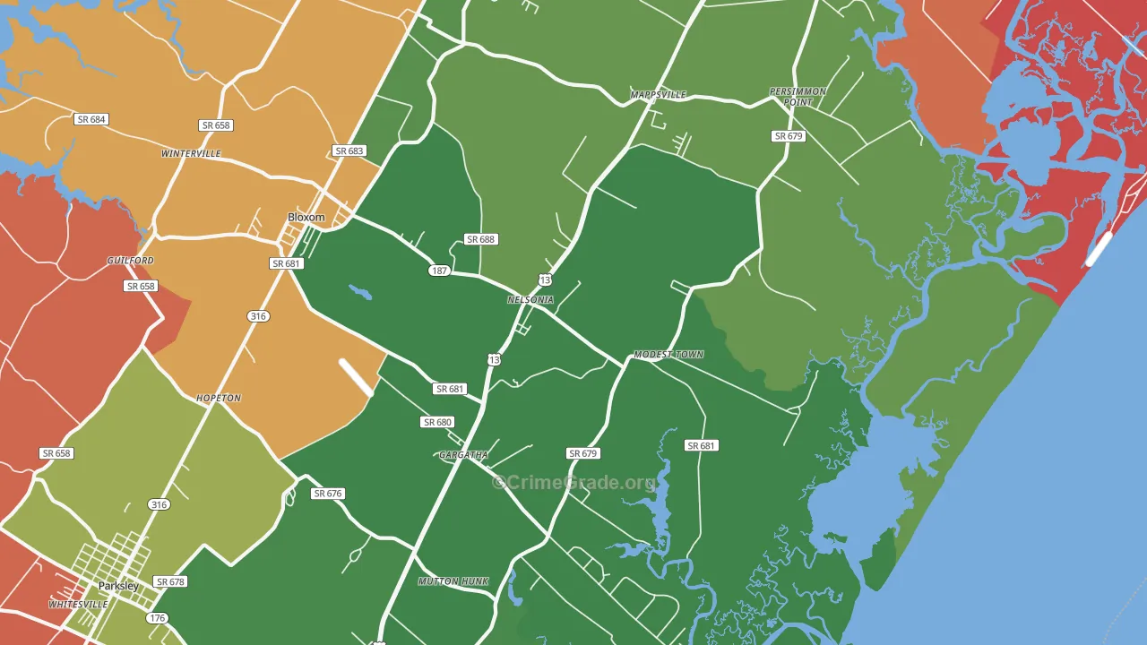 Nelsonia, VA Map of Robbery Rates