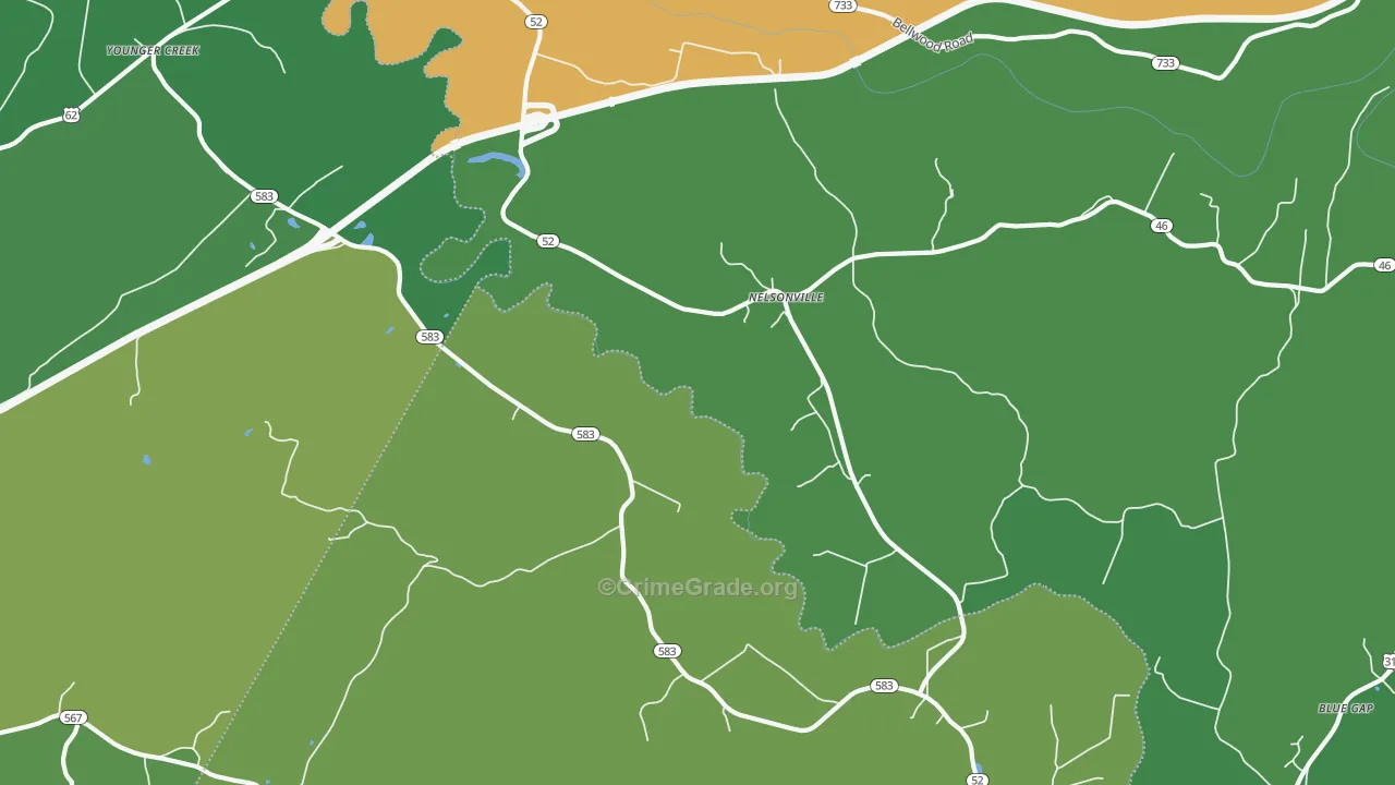 Nelsonville, KY Map of Robbery Rates