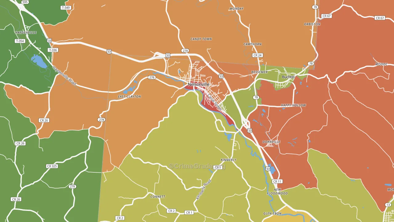 Nelsonville, OH Map of Robbery Rates