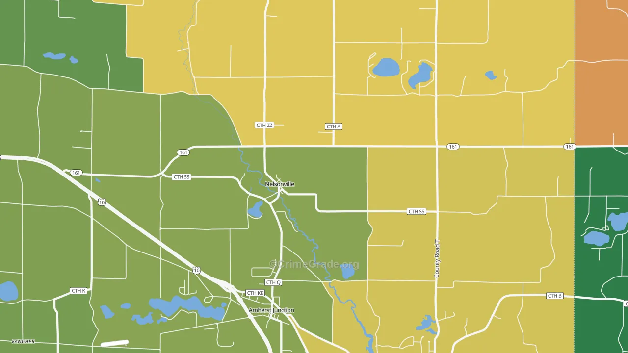 Nelsonville, WI Map of Robbery Rates