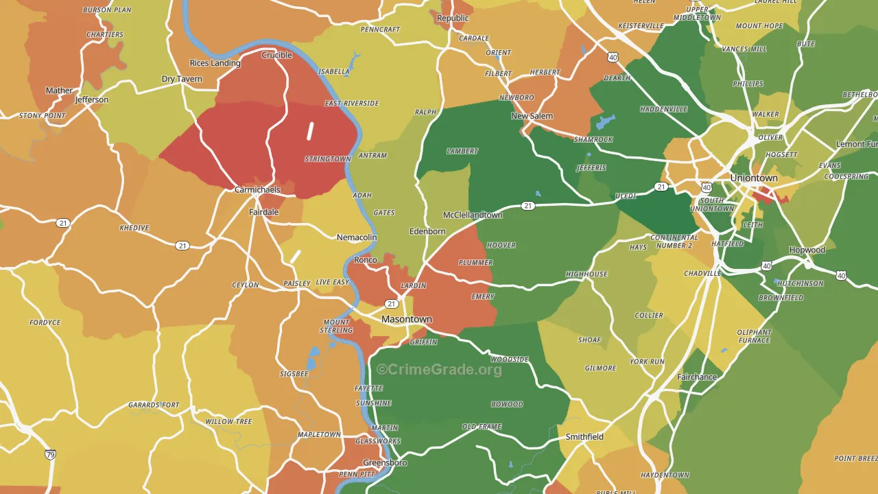 Nemacolin, PA Map of Robbery Rates