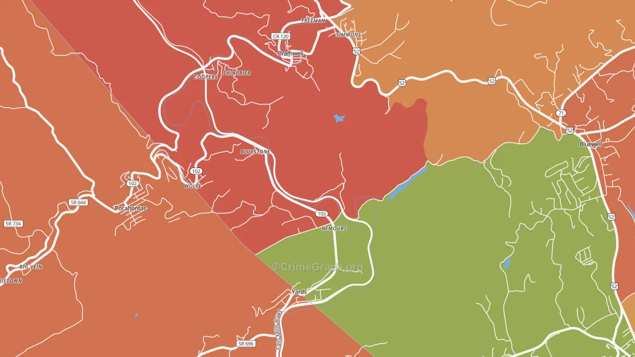 Nemours, WV Map of Robbery Rates