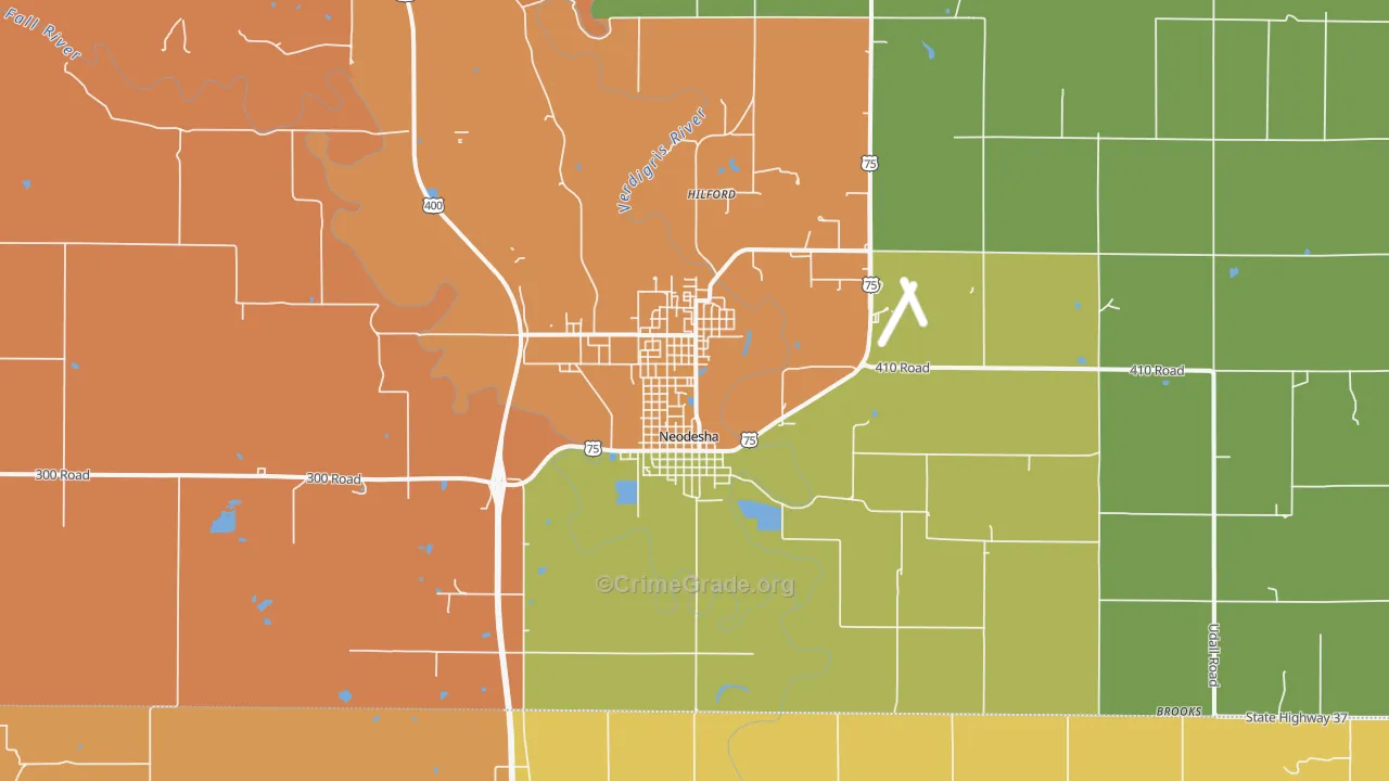 Neodesha, KS Map of Robbery Rates