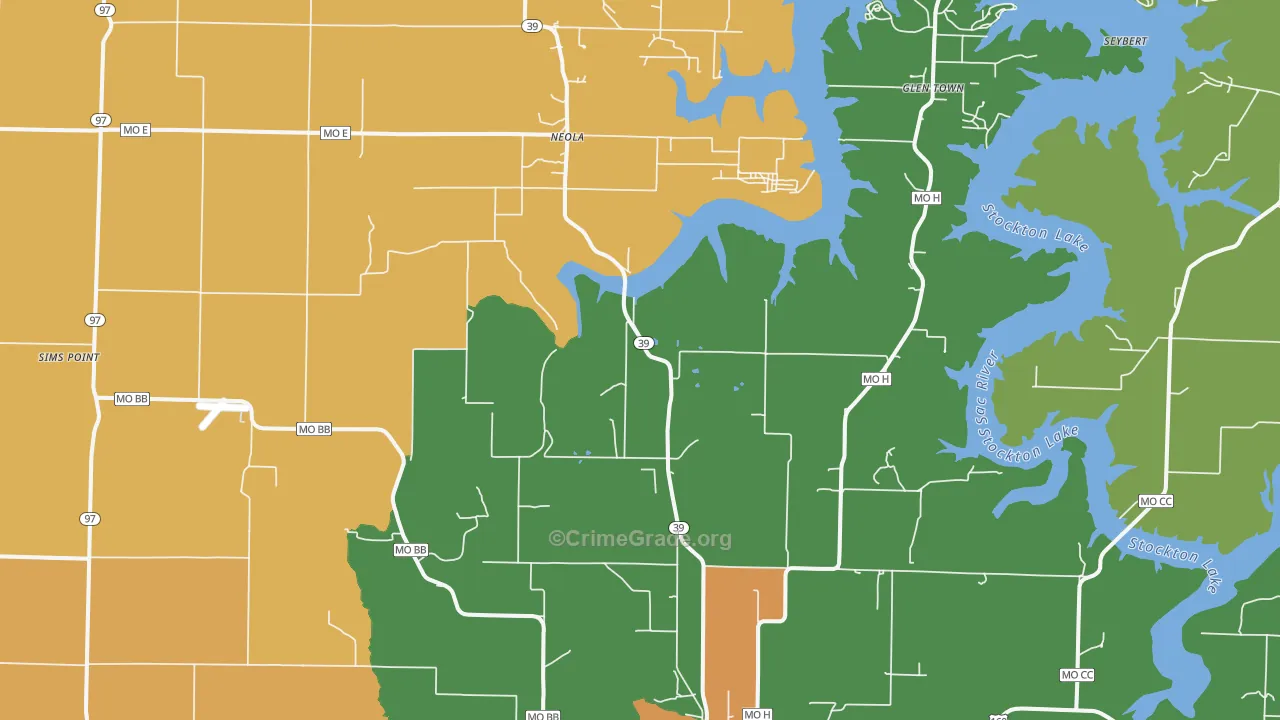 Neola, MO Map of Robbery Rates