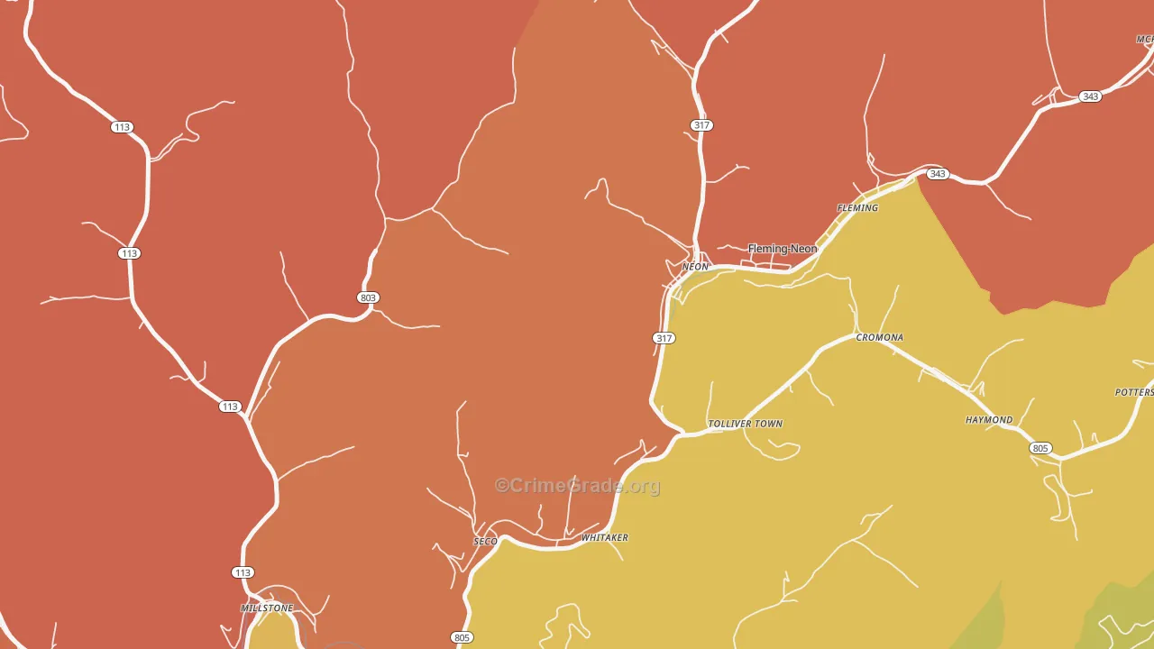 Neon, KY Map of Robbery Rates