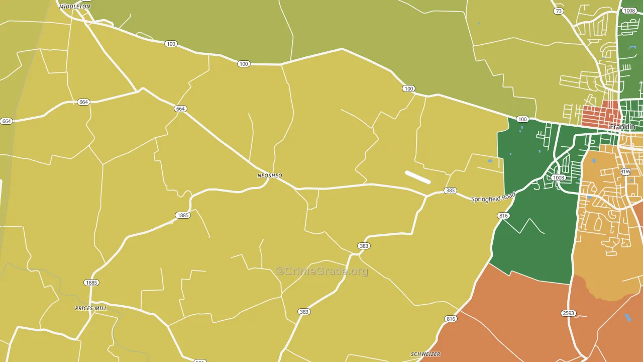 Neosheo, KY Map of Robbery Rates