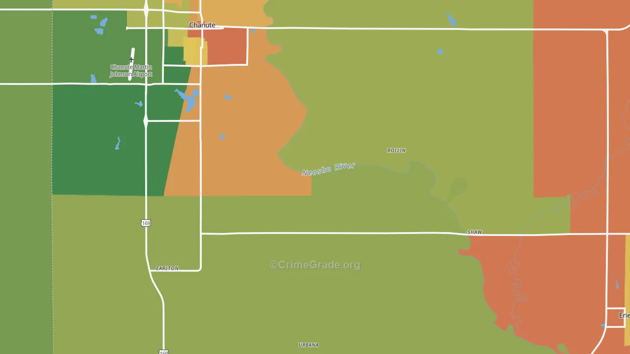 Neosho County, KS Map of Robbery Rates